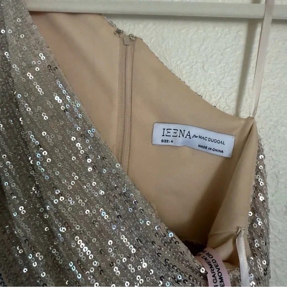 MAC DUGGAL Dress Size 4 Evening Gown Sequin NEW Cream One Shoulder Cut Out